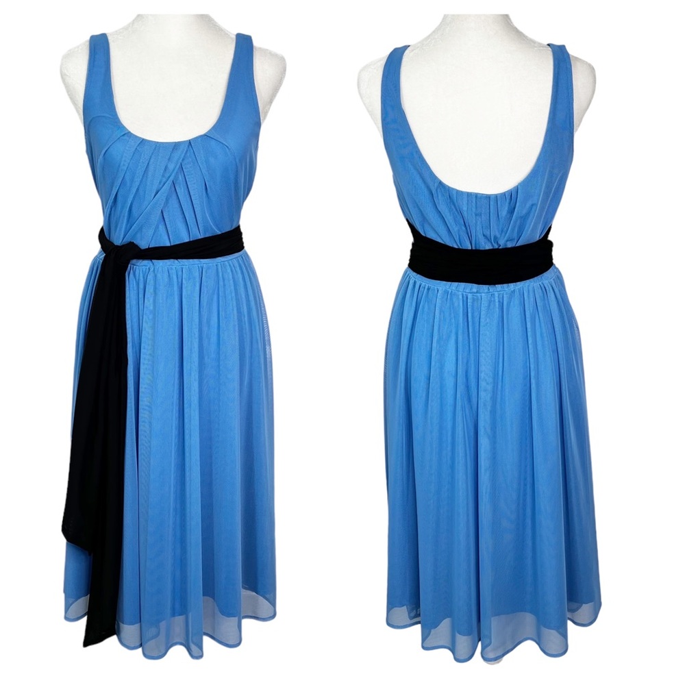 Calvin Klein Sleeveless Scoop Neck Tie Waist A-Line Midi Dress Blue Women’s Sz 4